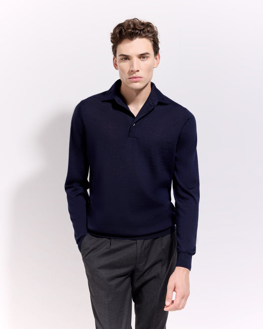 Polo collo con paramontura Blu navy | Filippo De Laurentiis Polo collo con paramontura Blu navy | Filippo De Laurentiis