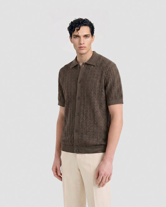 Camicia crochet manica corta Olio | Filippo De Laurentiis