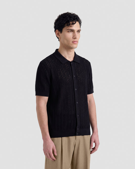 Camicia crochet manica corta Nero | Filippo De Laurentiis