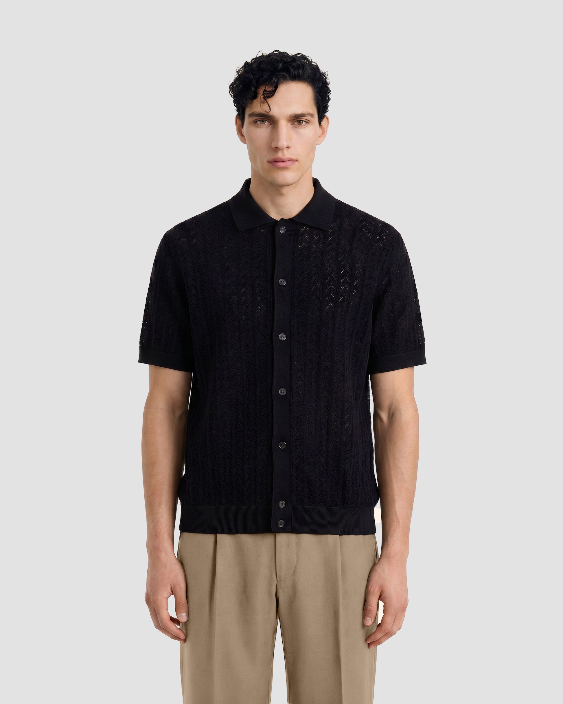 Camicia crochet manica corta Nero | Filippo De Laurentiis