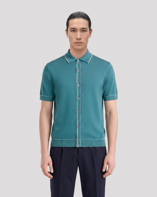 Camicia manica corta turchese-bianco | Filippo De Laurentiis