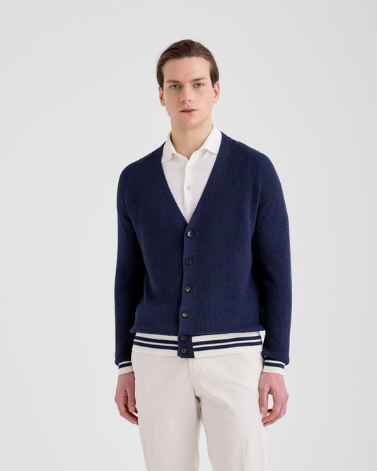 Cardigan con bottoni Navy - Latte | Filippo De Laurentiis