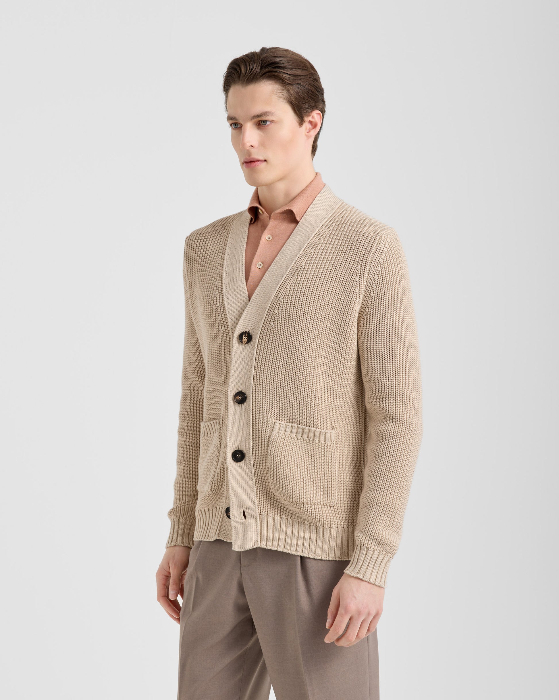 Shawl collar cardigan BEIGE | Filippo De Laurentiis