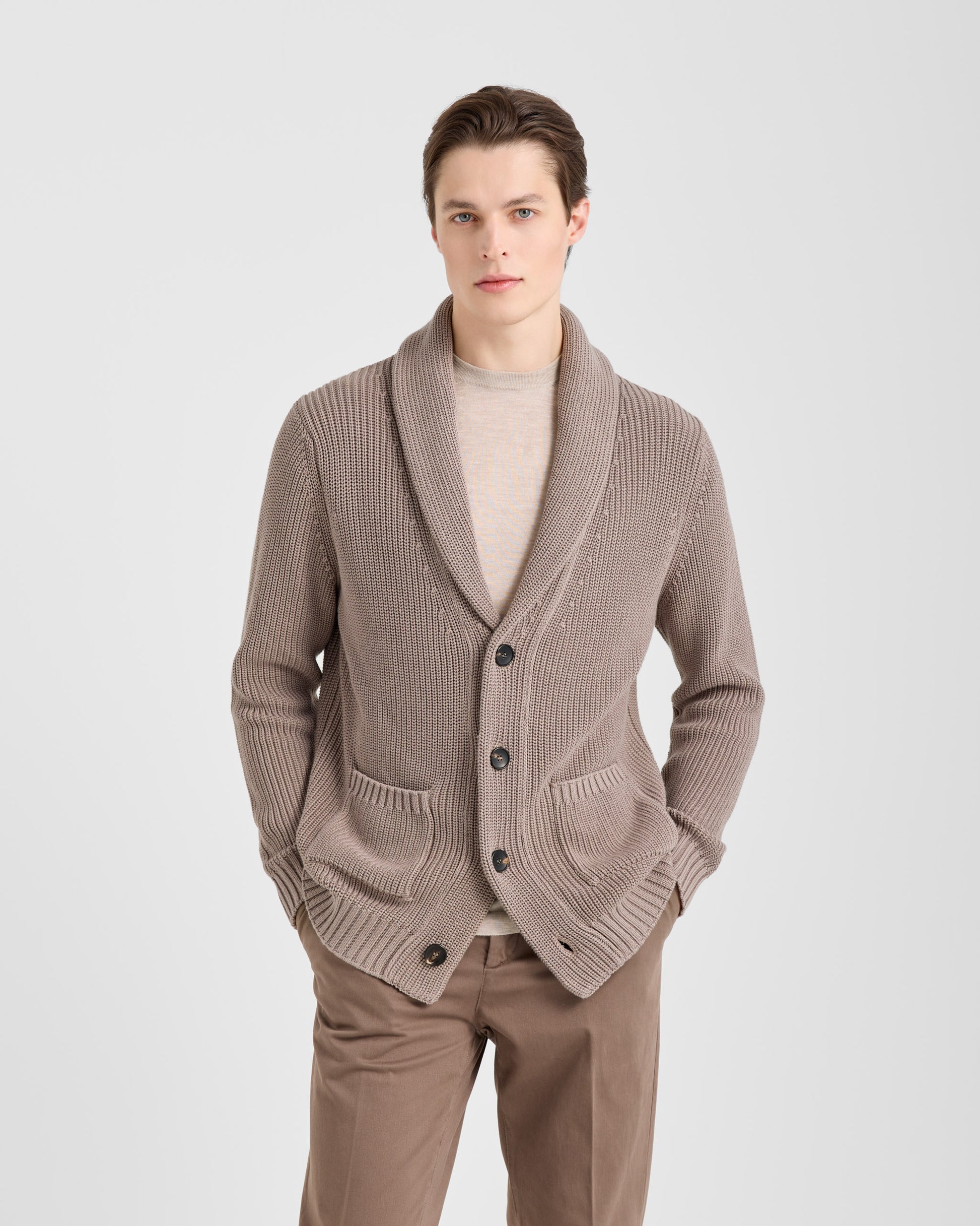 Shawl cardigan TAUPE | Filippo De Laurentiis