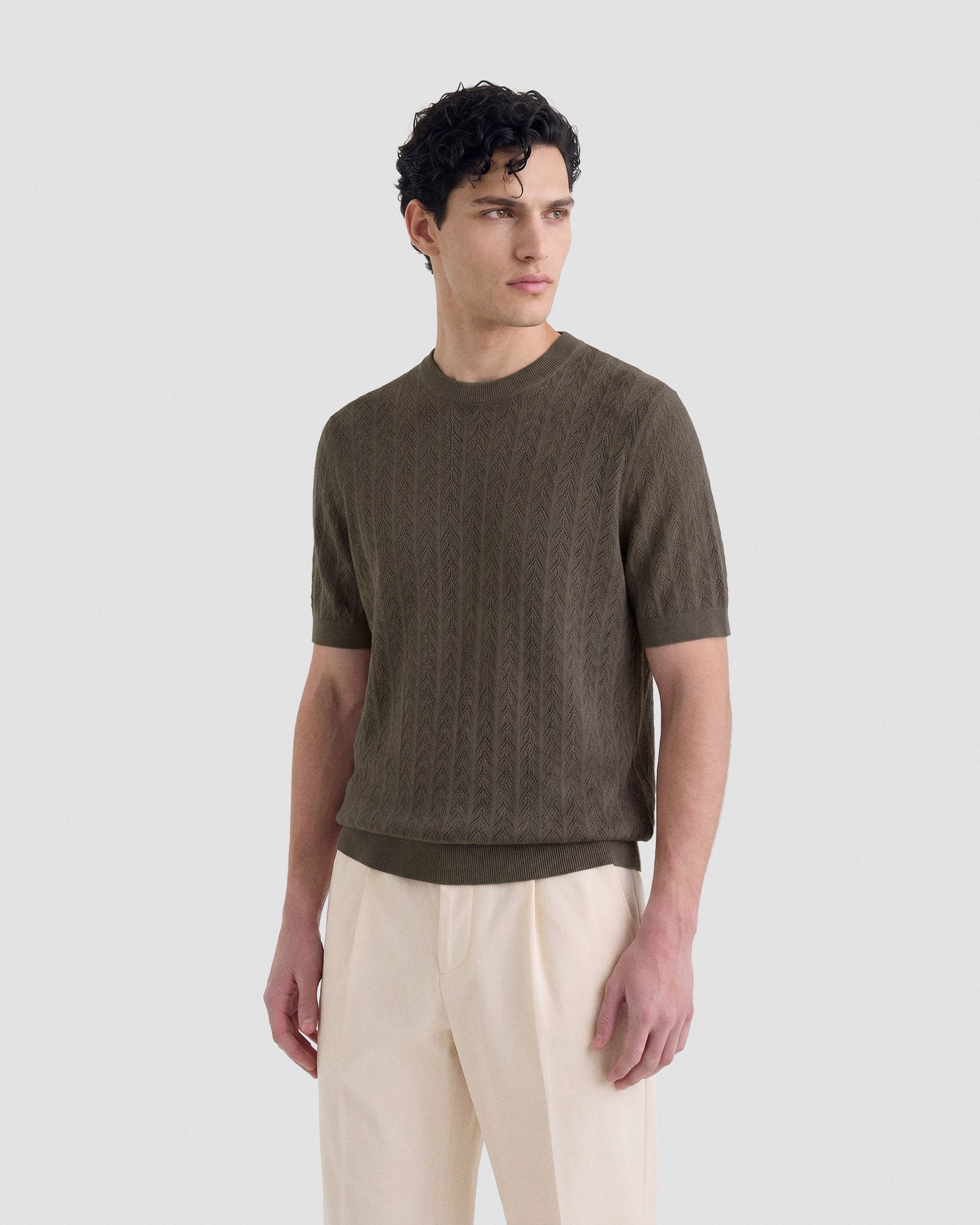 Girocollo crochet manica corta Olio | Filippo De Laurentiis