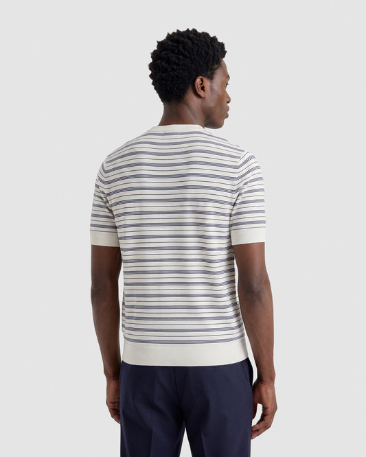 Girocollo manica corta bianco-blu | Filippo De Laurentiis