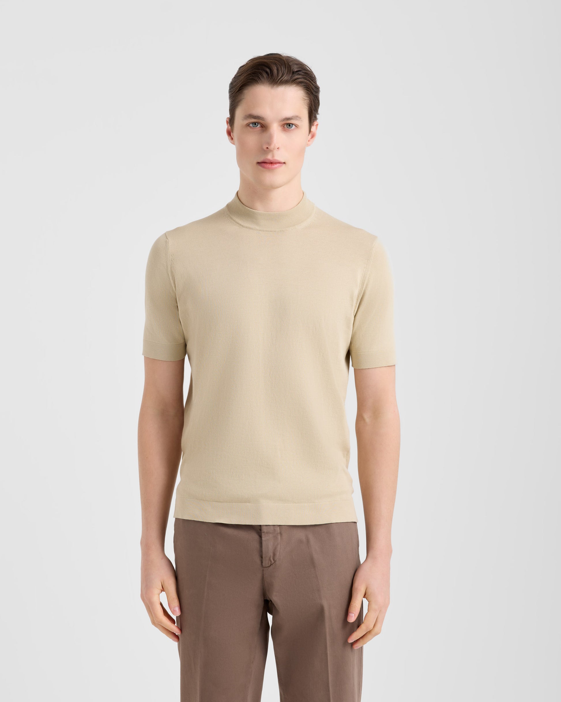 Short sleeve mock neck SAND | Filippo De Laurentiis