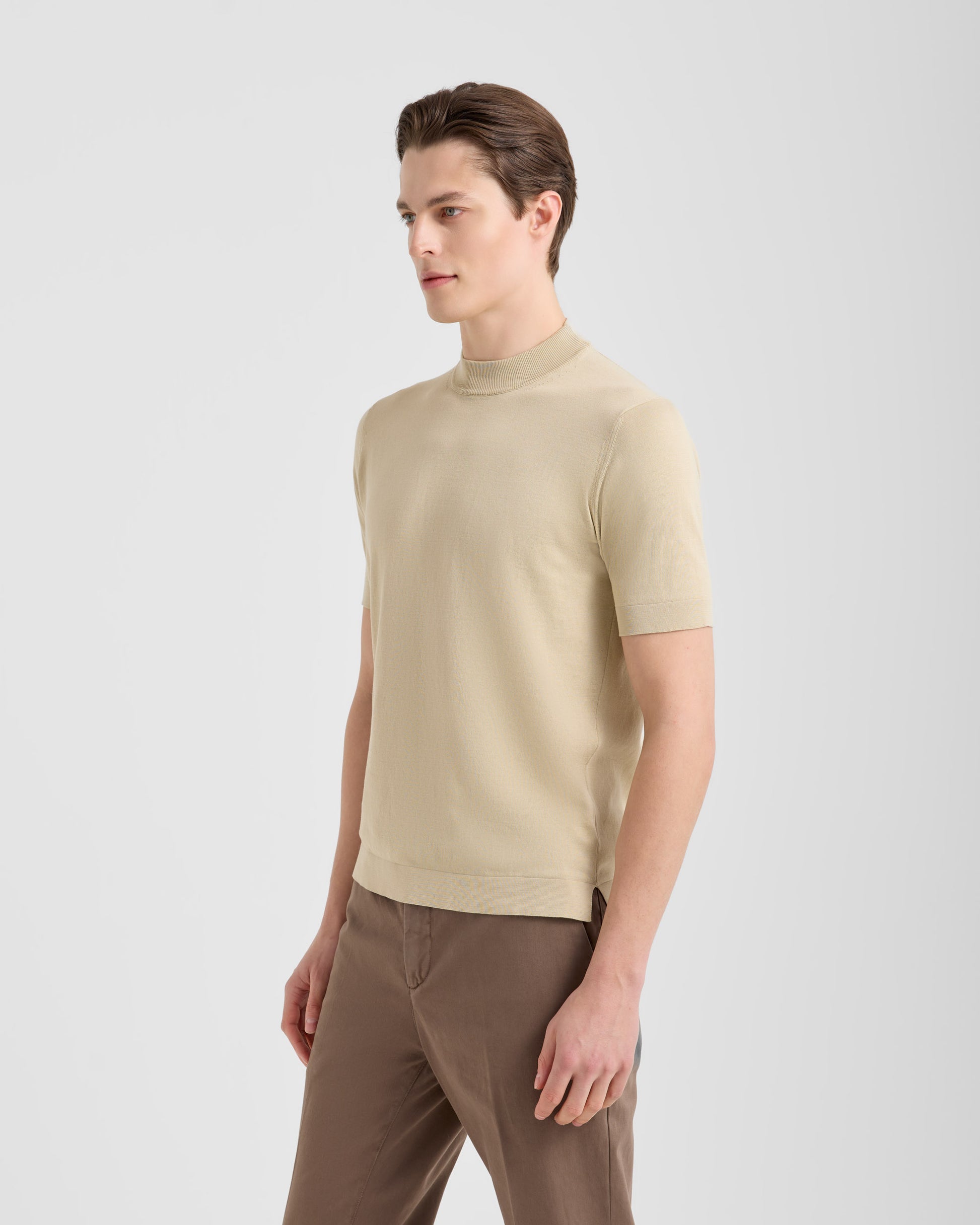 Short sleeve mock neck SAND | Filippo De Laurentiis