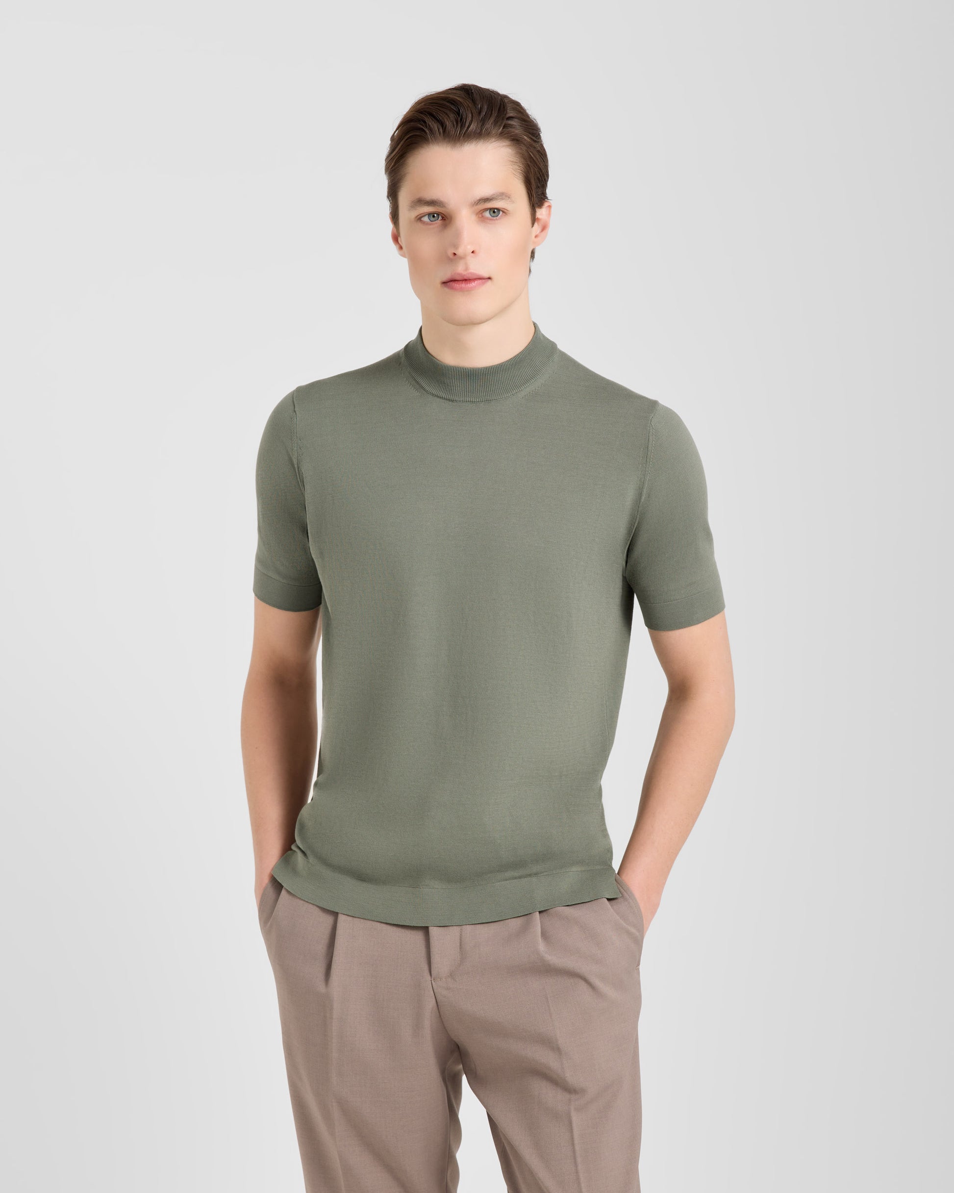 Short sleeve mock neck SAGE GREY | Filippo De Laurentiis