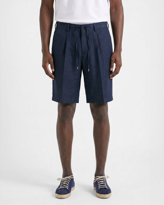 Pleated bermuda shorts NAVY BLUE | Filippo De Laurentiis