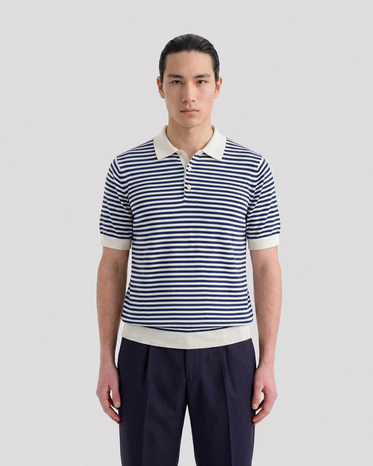 Polo manica corta latte-blu royal | Filippo De Laurentiis