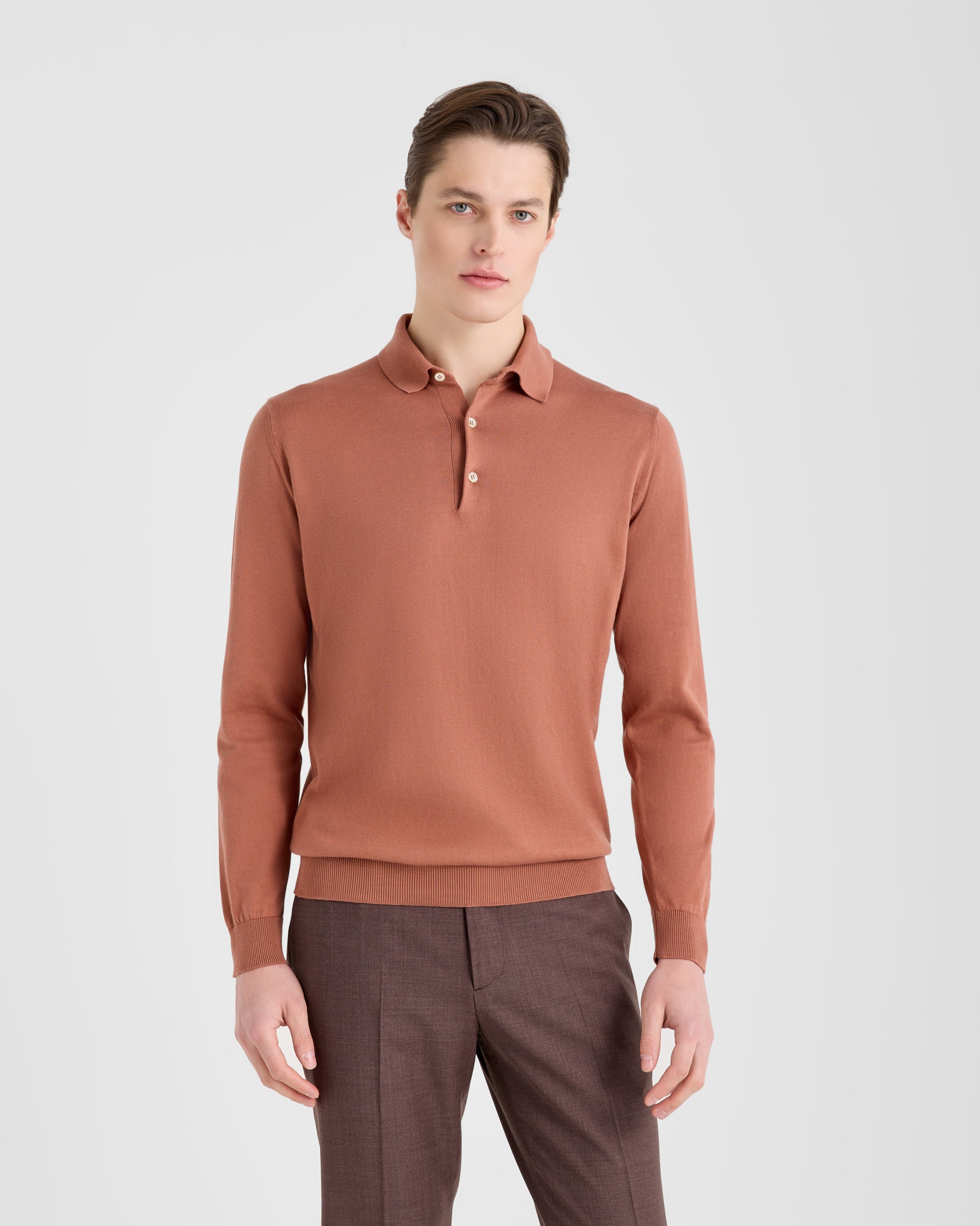 Long sleeve polo sweater RUST | Filippo De Laurentiis