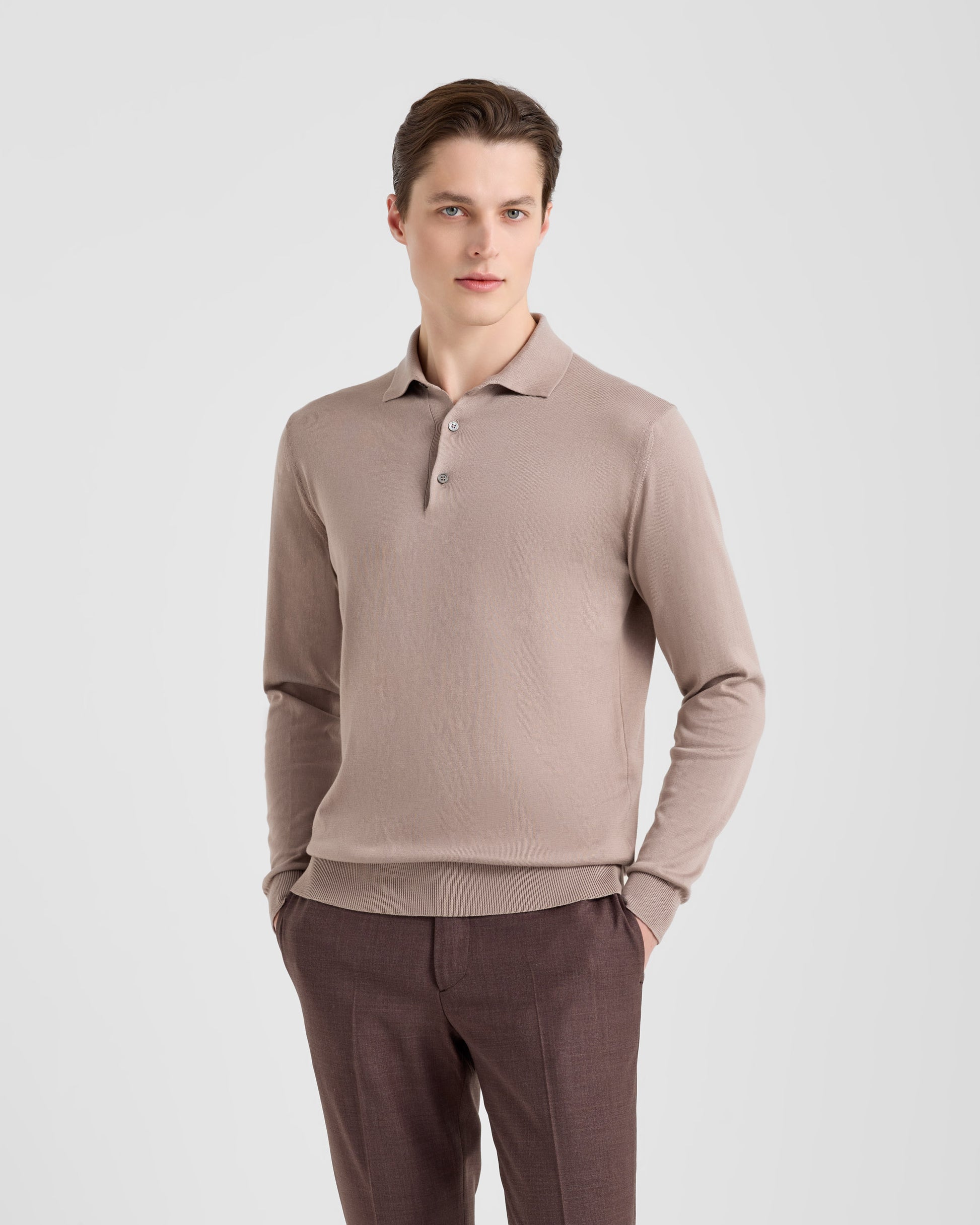Long sleeve polo sweater TAUPE | Filippo De Laurentiis
