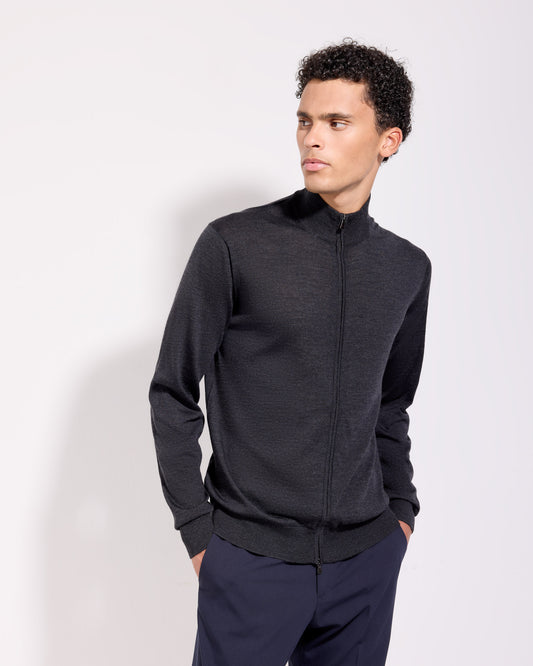 Cardigan con Zip Antracite | Filippo De Laurentiis