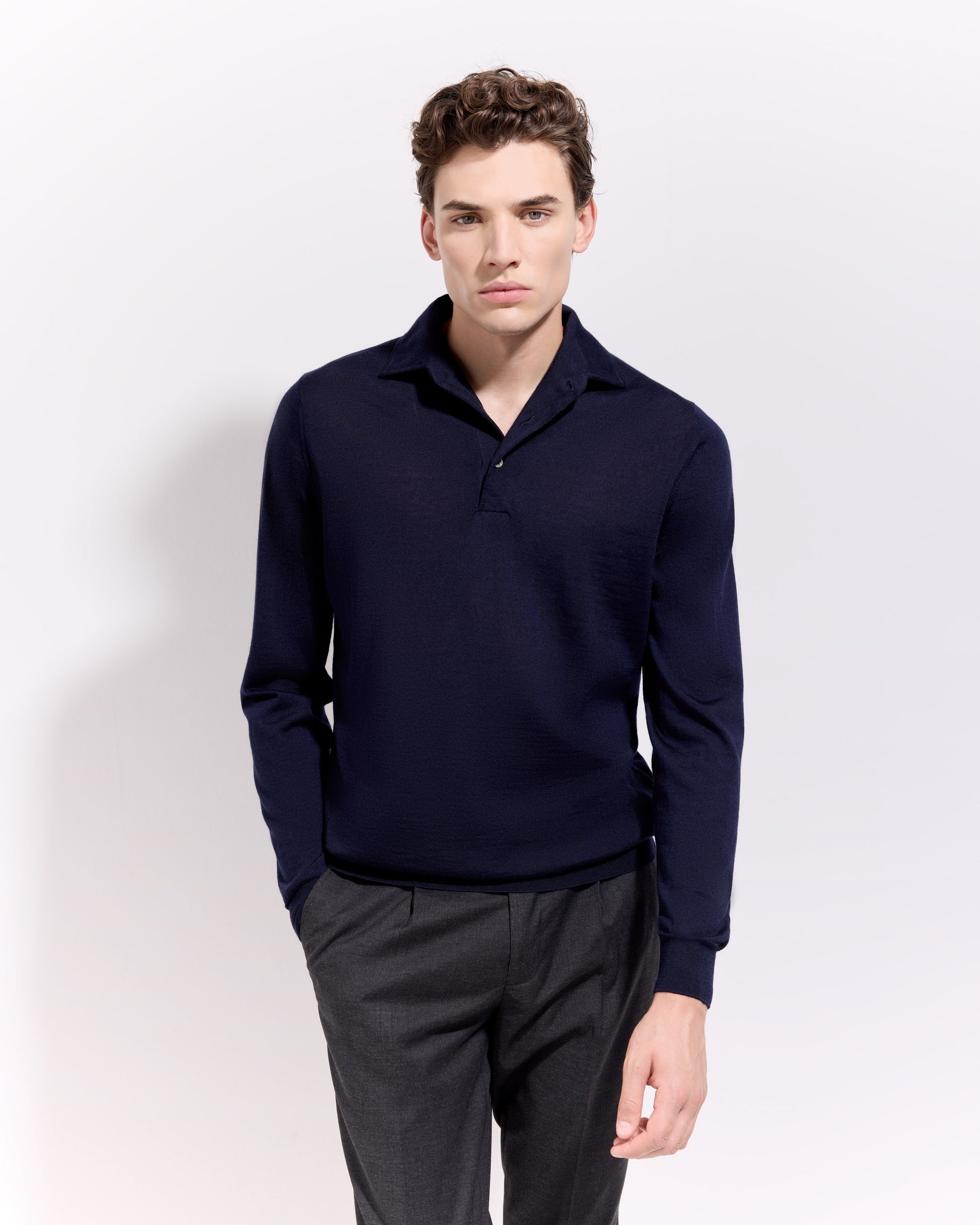 Polo collo con paramontura Blu navy | Filippo De Laurentiis