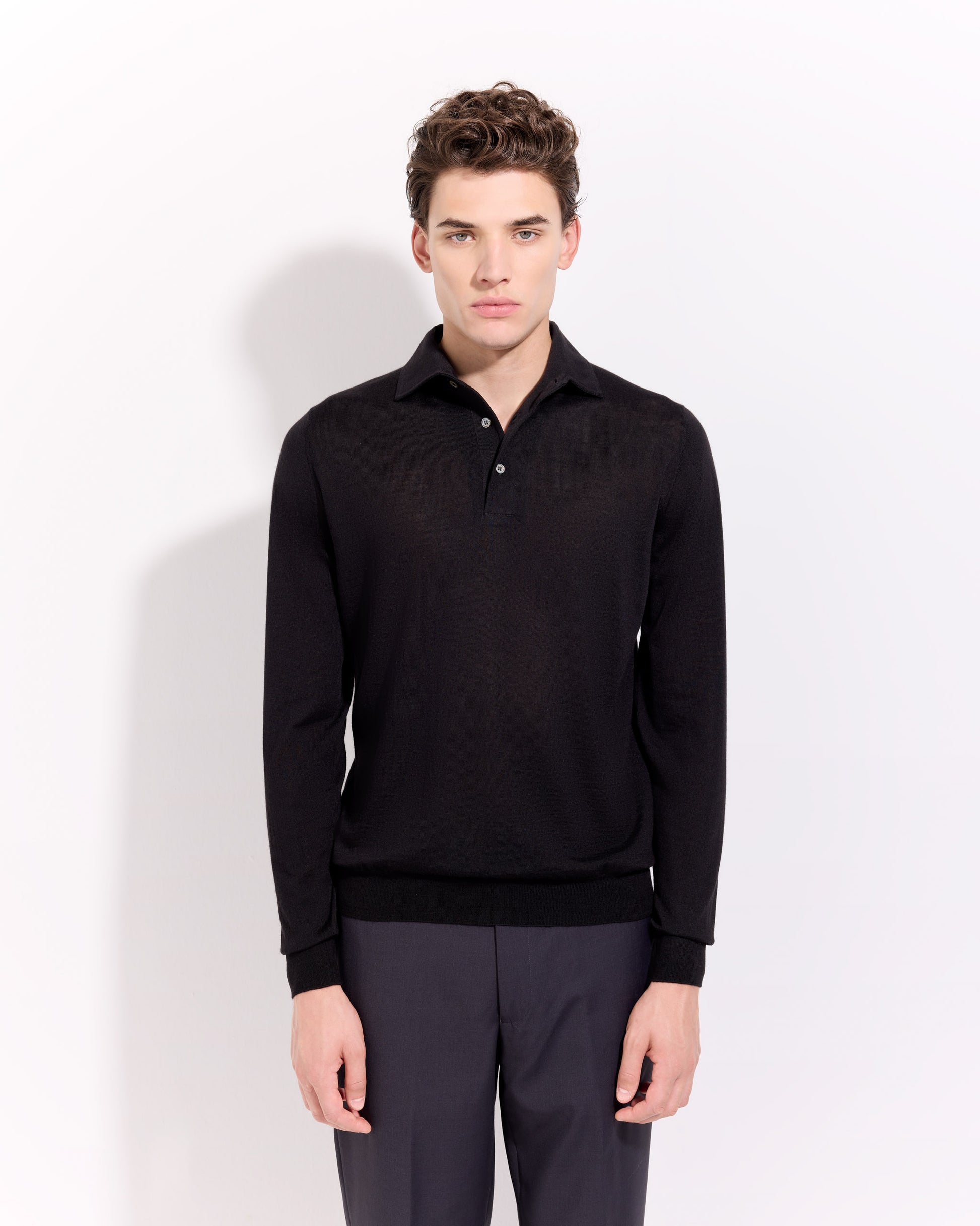 One piece collar polo sweater Black | Filippo De Laurentiis