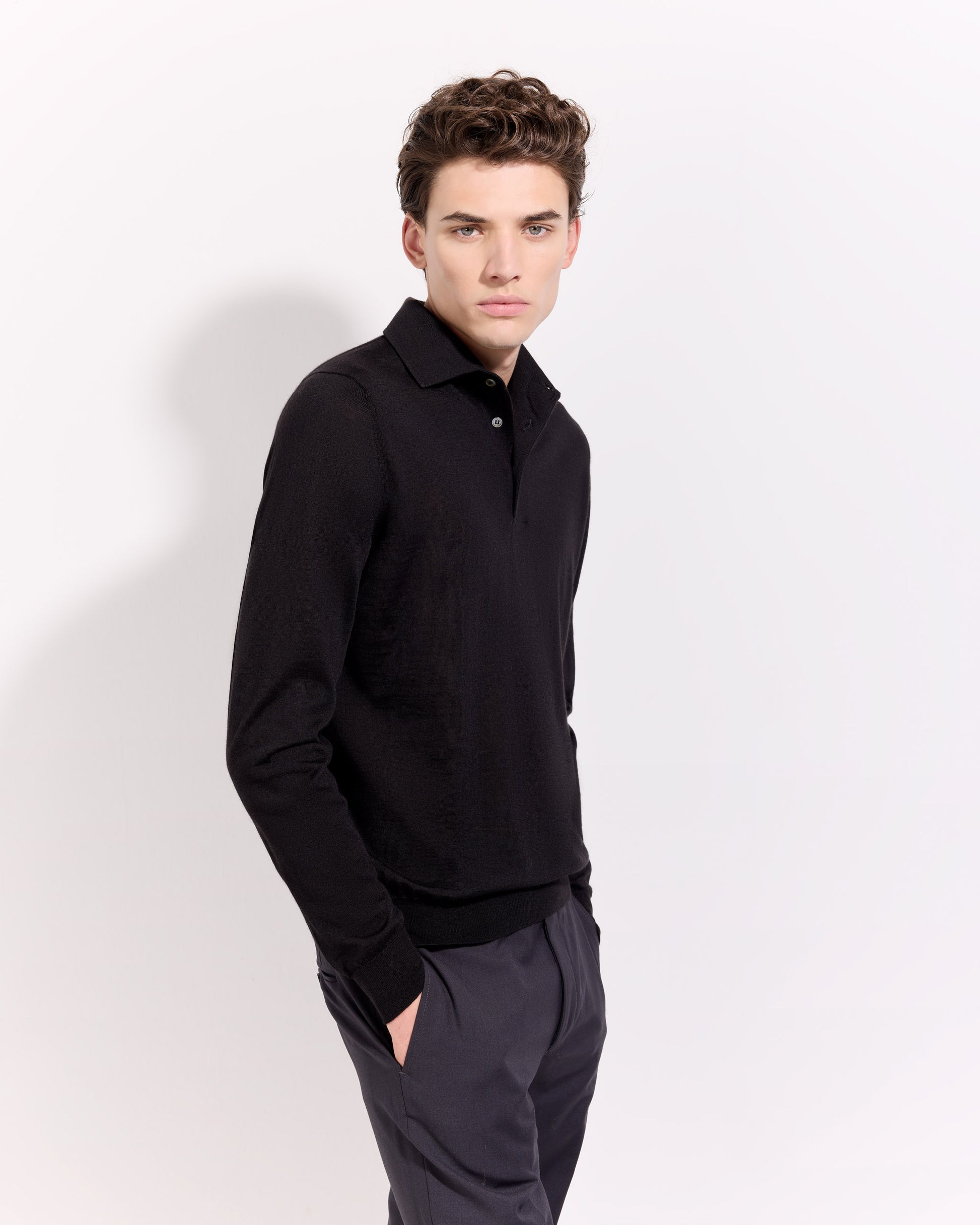 One piece collar polo sweater Black | Filippo De Laurentiis