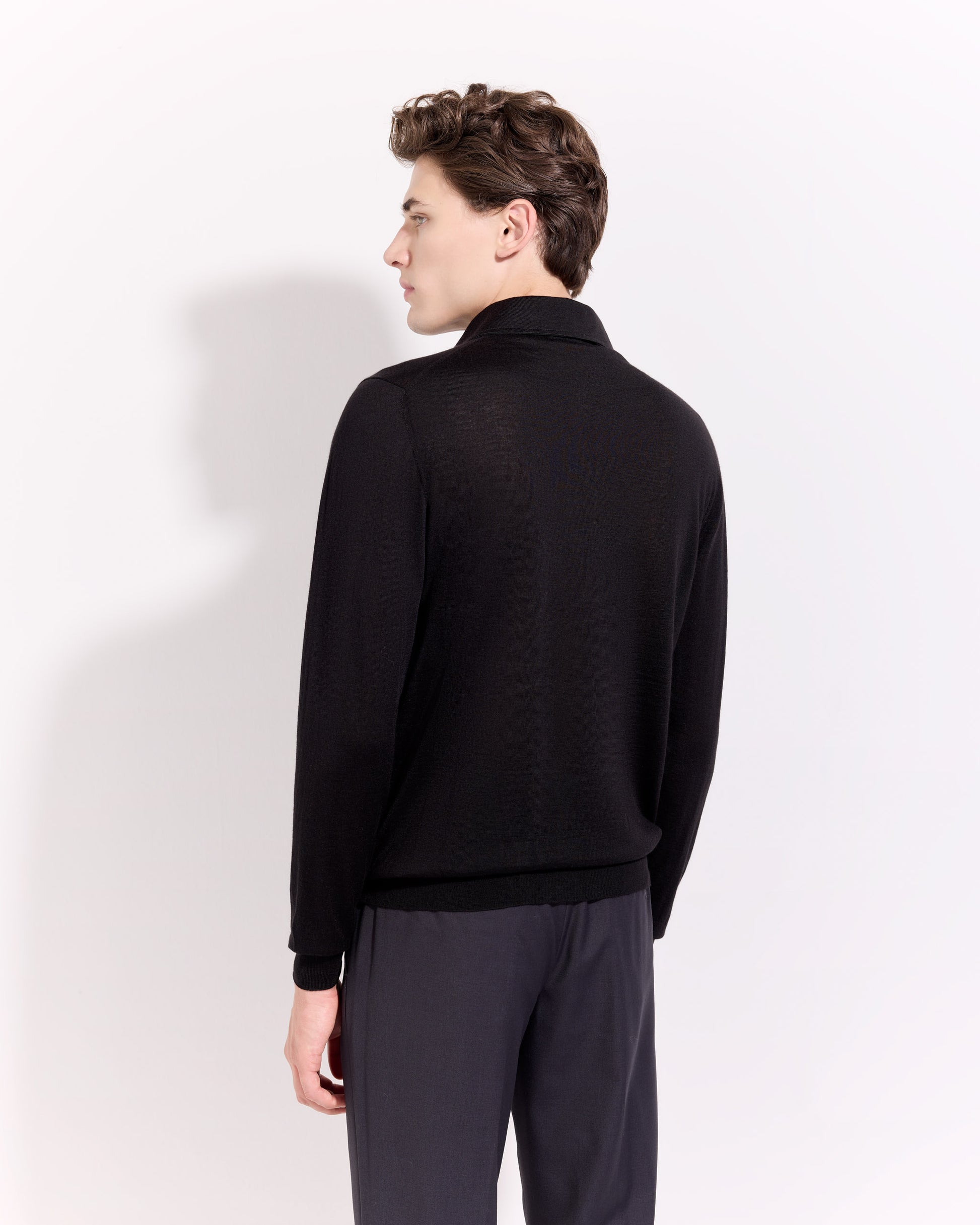 One piece collar polo sweater Black | Filippo De Laurentiis
