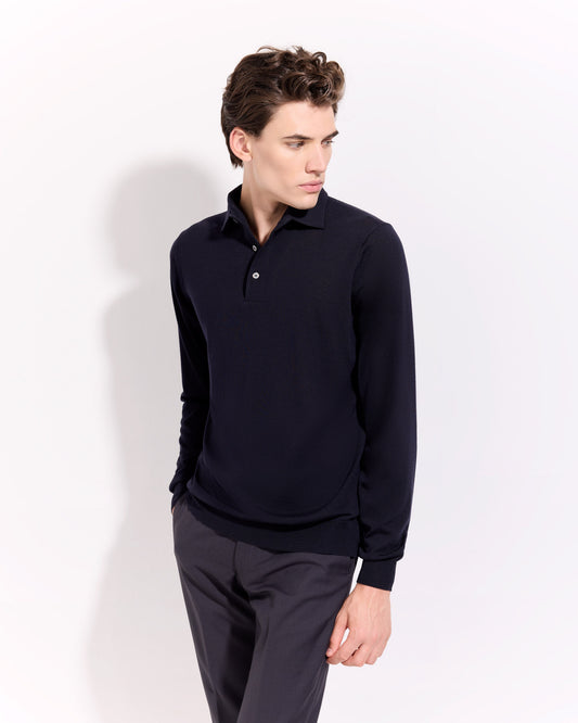 Polo collo con paramontura Blu navy | Filippo De Laurentiis