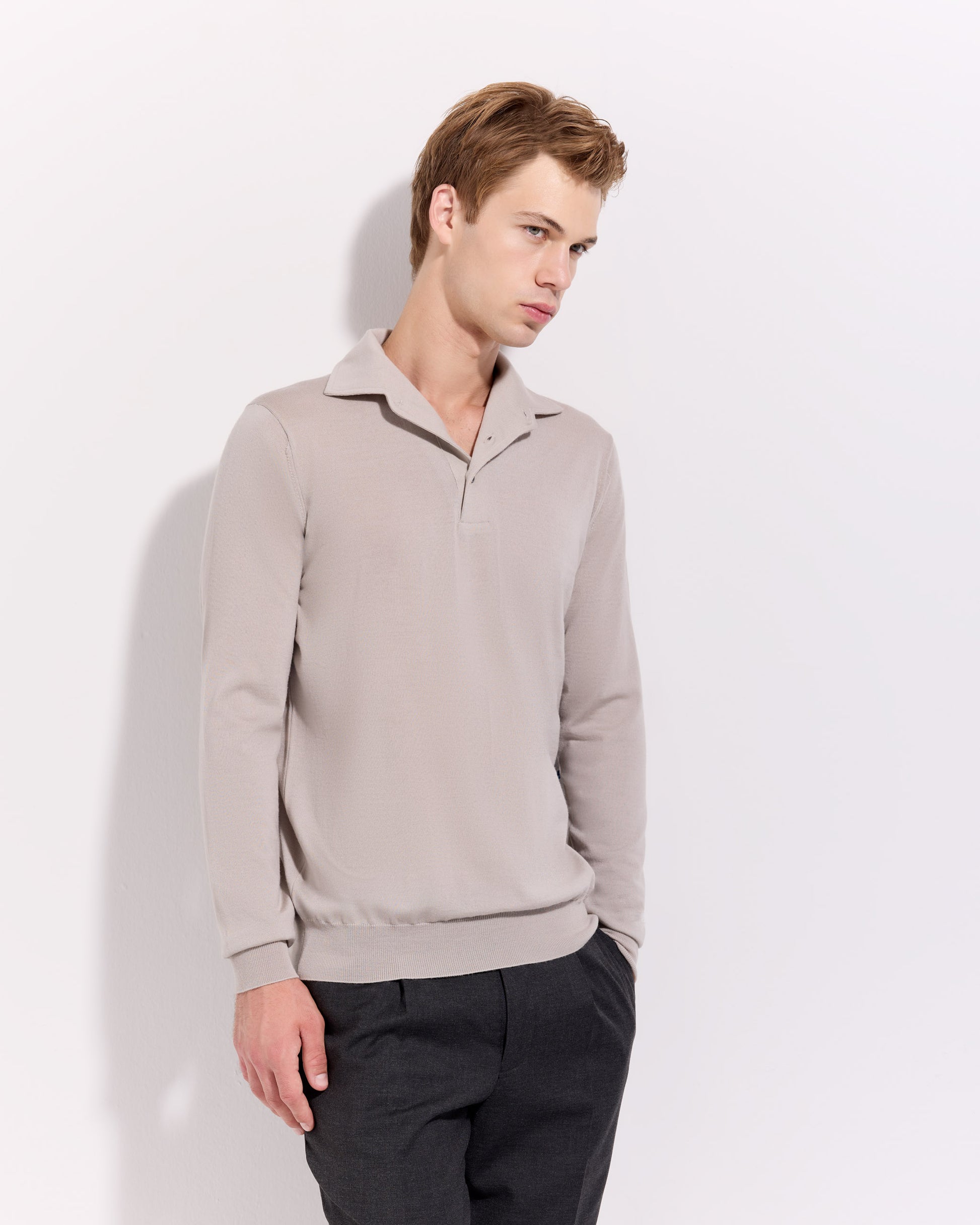 One piece collar polo sweater Beige | Filippo De Laurentiis