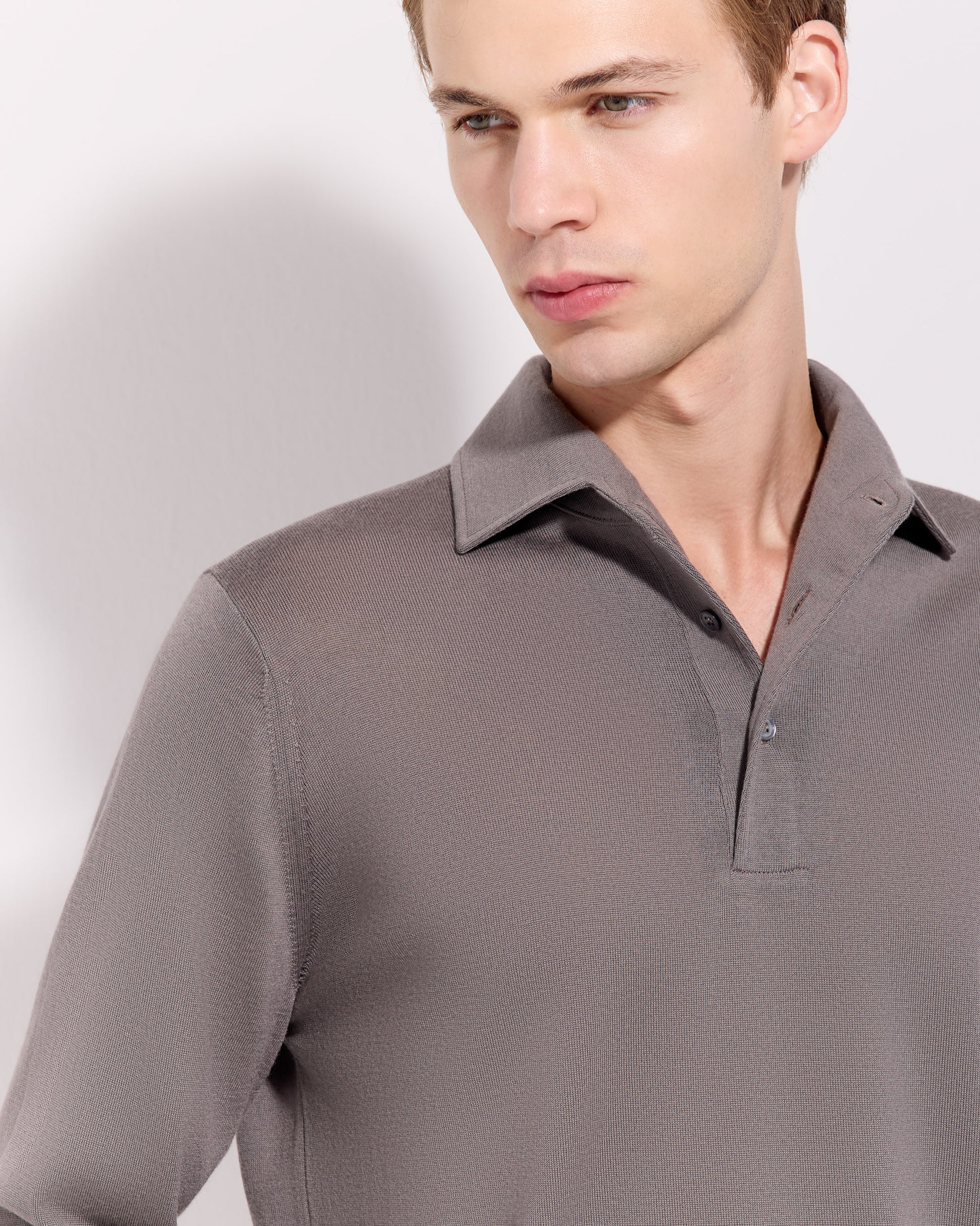 One piece collar polo sweater Taupe | Filippo De Laurentiis