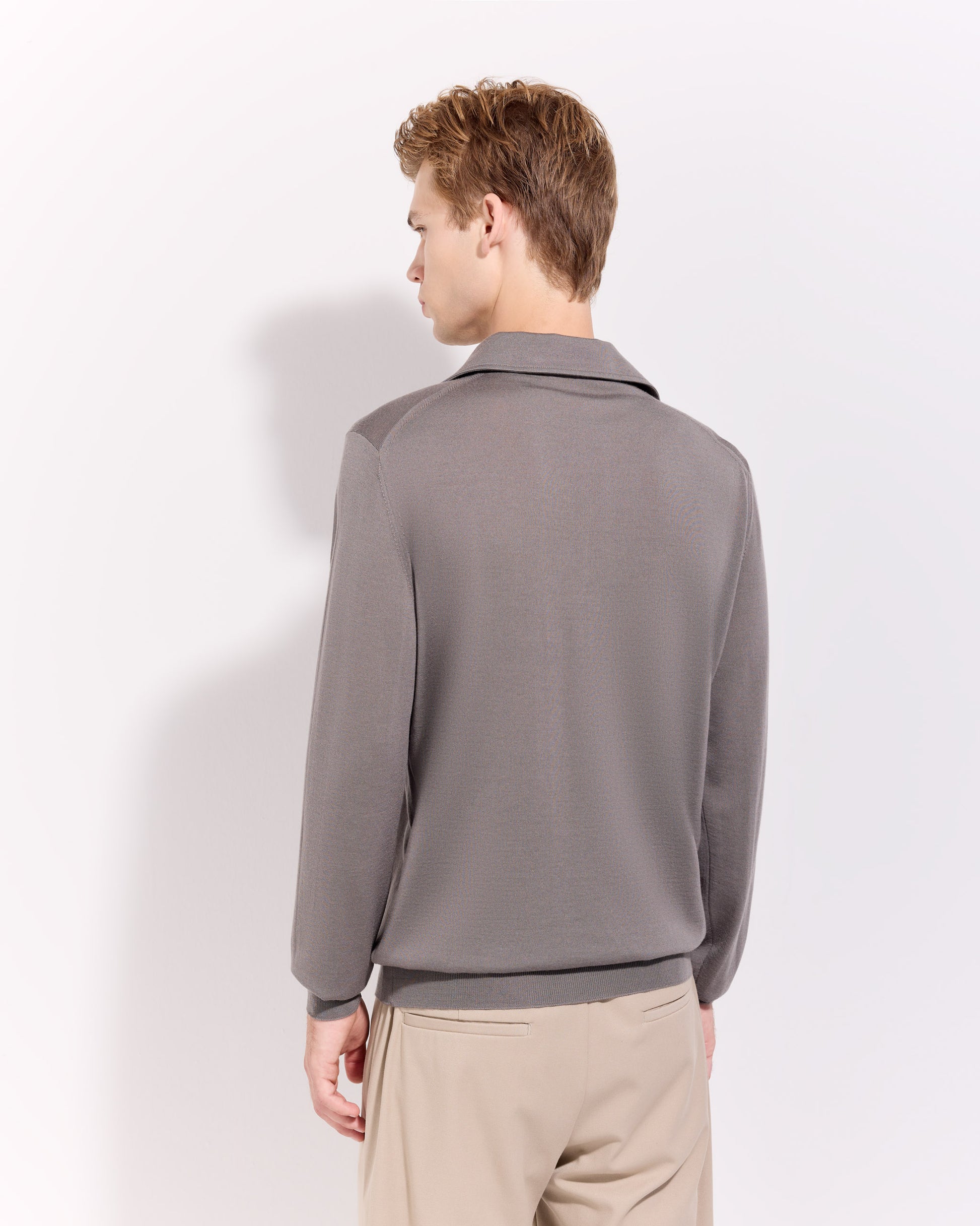 One piece collar polo sweater Taupe | Filippo De Laurentiis