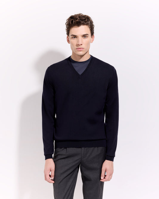 V-neck sweater  Navy blue | Filippo De Laurentiis