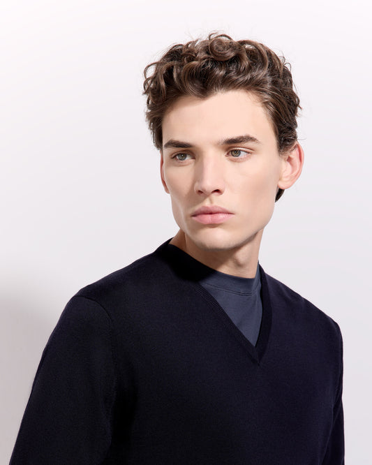 V-neck sweater  Navy blue | Filippo De Laurentiis