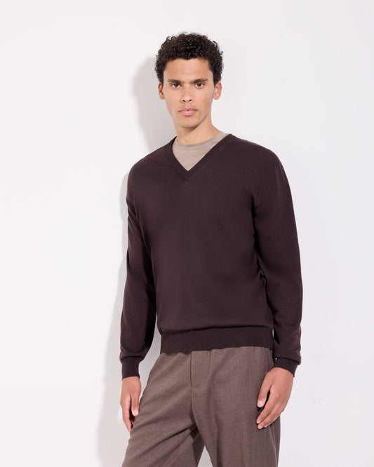 V-neck sweater  Coffee brown | Filippo De Laurentiis