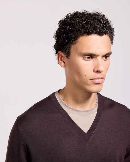 V-neck sweater  Coffee brown | Filippo De Laurentiis